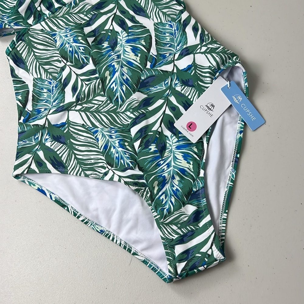 Cupshe Green and Blue Cut out palm print swim suit NWT - Picture 7 of 12